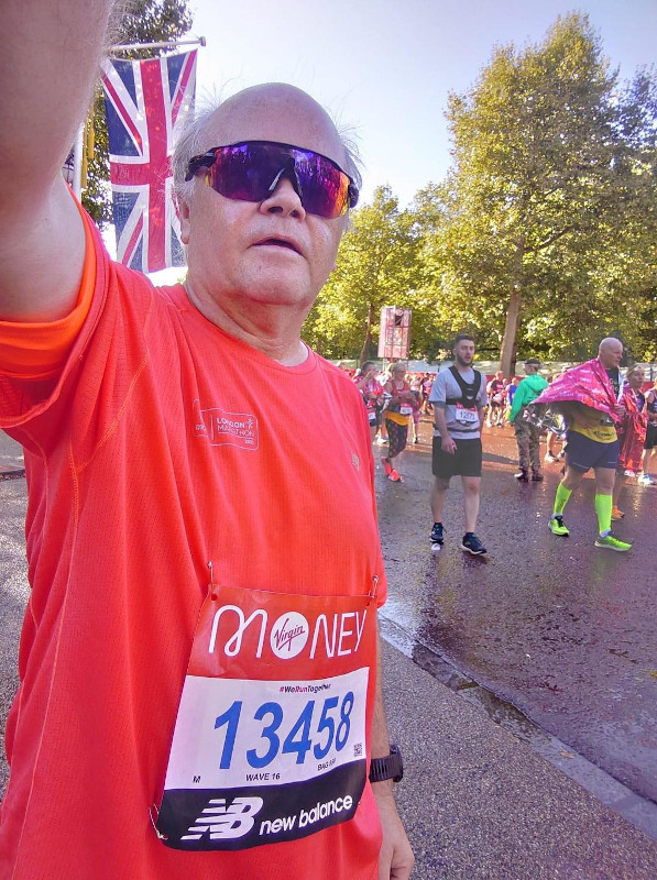 David crosses the finish line of the London Marathon 2021