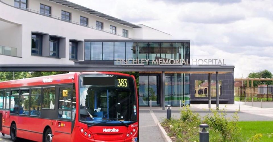 Artist rendering of 383 bus at Finchley Memorial Hospital