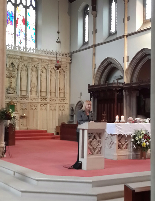 Lisa talking to the congregation of St Edward the Confessor