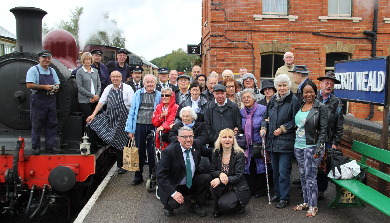 Members of Dementia Club UK with volunteers of the Epping Ongar Railway