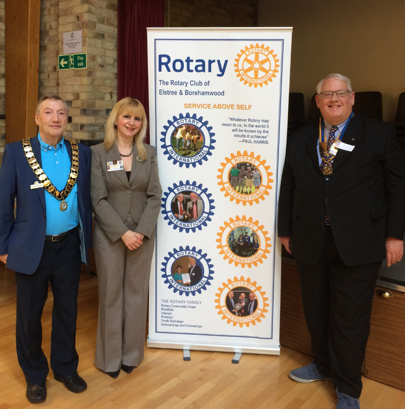 Cllr Eric Silver Deputy Mayor of Elstree and Borehamwood Town Council, Lisa Rutter and Nick Male President of Rotary Club of Elstree and Borehamwood