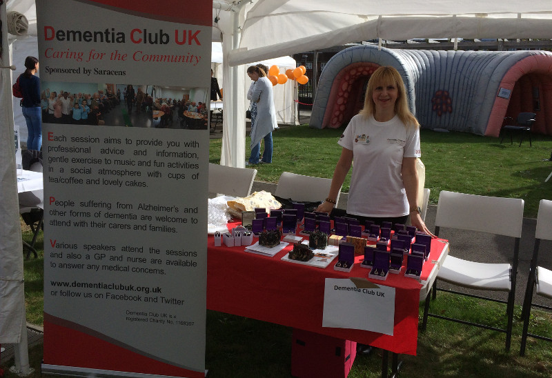 Lisa Rutter manning the Dementia Club UK table at the Finchley Memorial Hospital Community Day