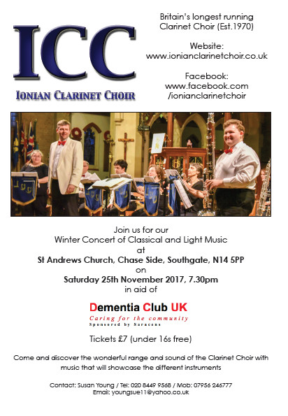 Ionian Clarinet Choir at St Andrews Church, Southgate.