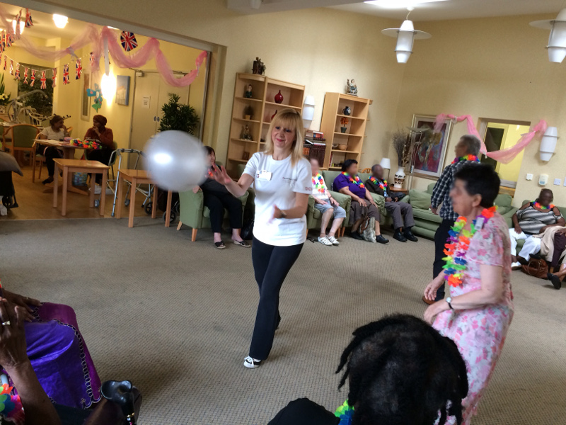 Lisa joining in with the activities at Wood Court Care Home