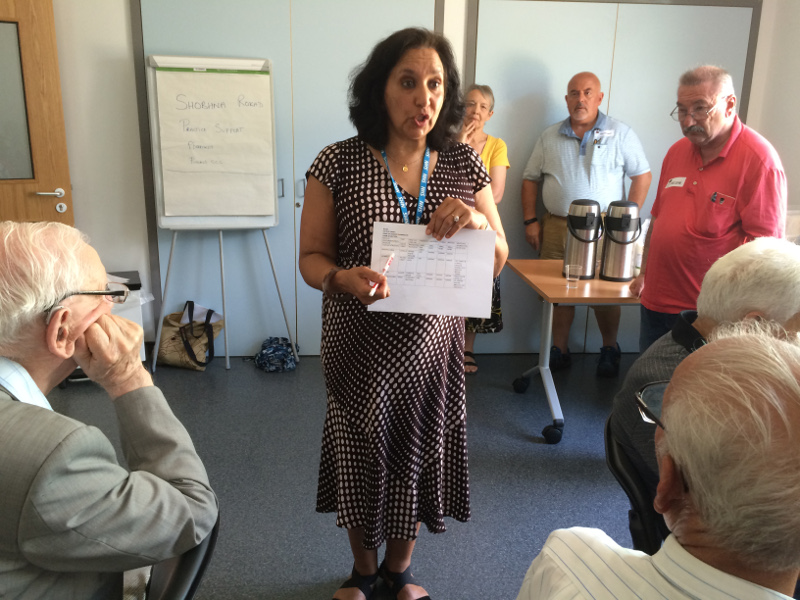 Shobhna Rokad Medicines Management Pharmacist from Barnet CCG explaining a medication chart to the members of Dementia Club UK