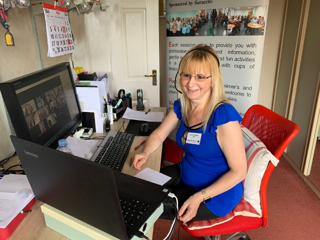 Lisa running the first virtual session from her office