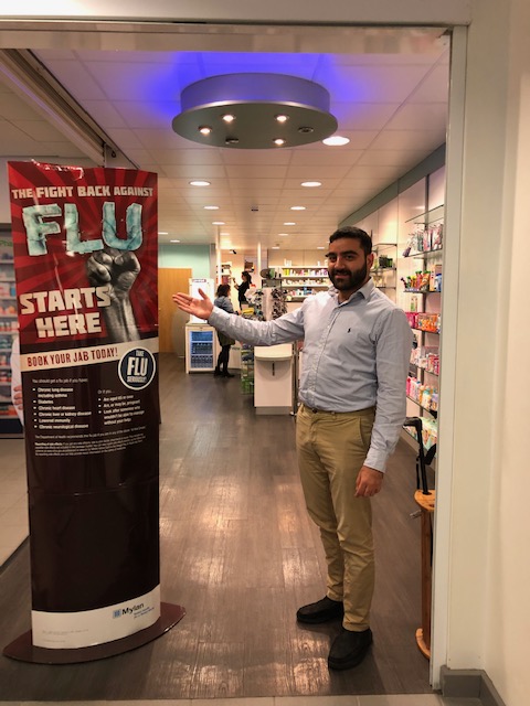 Ezzie from the Pharmacy at the Finchley Memorial Hospital is providing flu jabs every day except Tuesdays