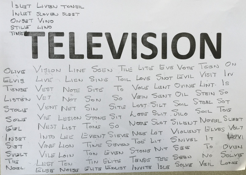 Fantastic amount of words from one word - 'Television'