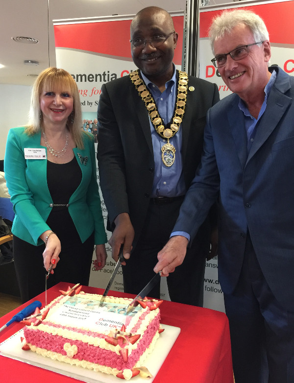 Lisa founder and chairman of Dementia Club UK, Mayor of Elstree and Borehamwood Cllr. Victor Eni and Nigel Wray Chairman of Saracens