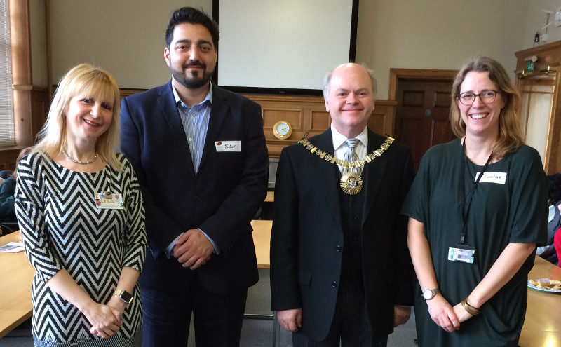 Volunteers from Barnet Council, Salar Rida and Caroline Glitre with Lisa and the Mayor of Barnet