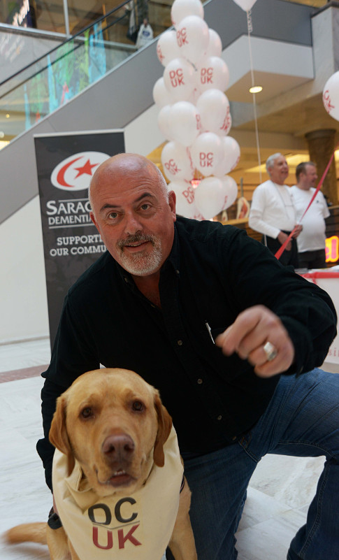 Anthony and Harley the therapy dog at Dementia Awareness Day at Brent Cross