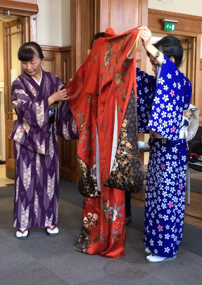 Displaying various Japanese traditional clothing