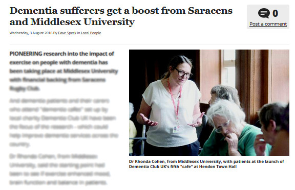 Hendon & Finchley Press article on dementia research Middlesex University is conducting